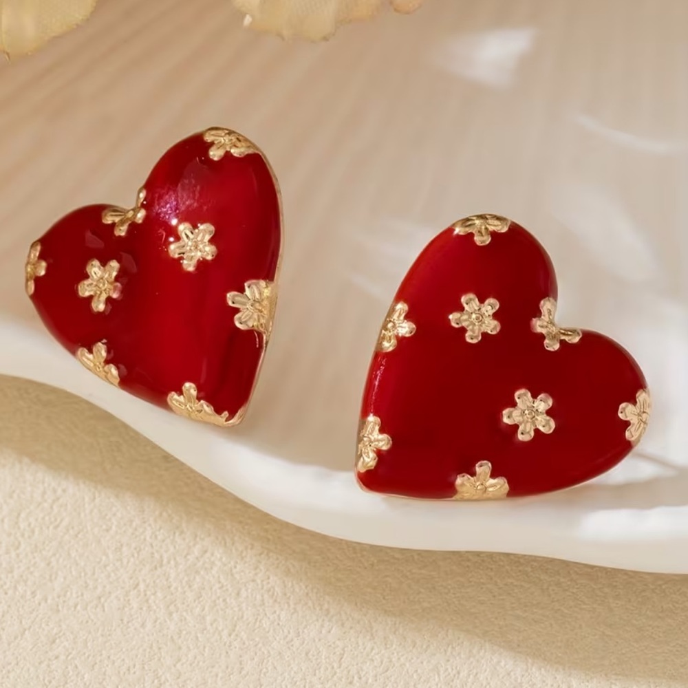 NEW Red Heart Earrings with Gold Accents